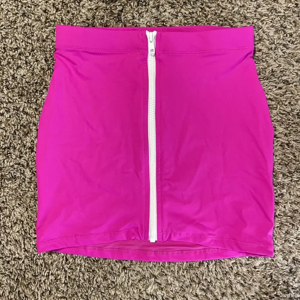 Skims Womens Size XS Sporty Zipper Swim Mini Skirt Hibiscus Pink CU-SKT-3024 NEW
